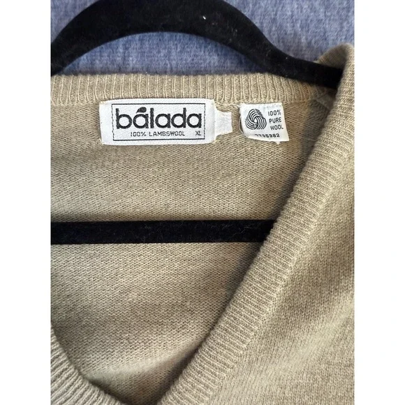 Vintage Balada 100% Lambwool XL Beige Tan Long Sleeve V Neck Sweater Womens - Picture 5 of 13